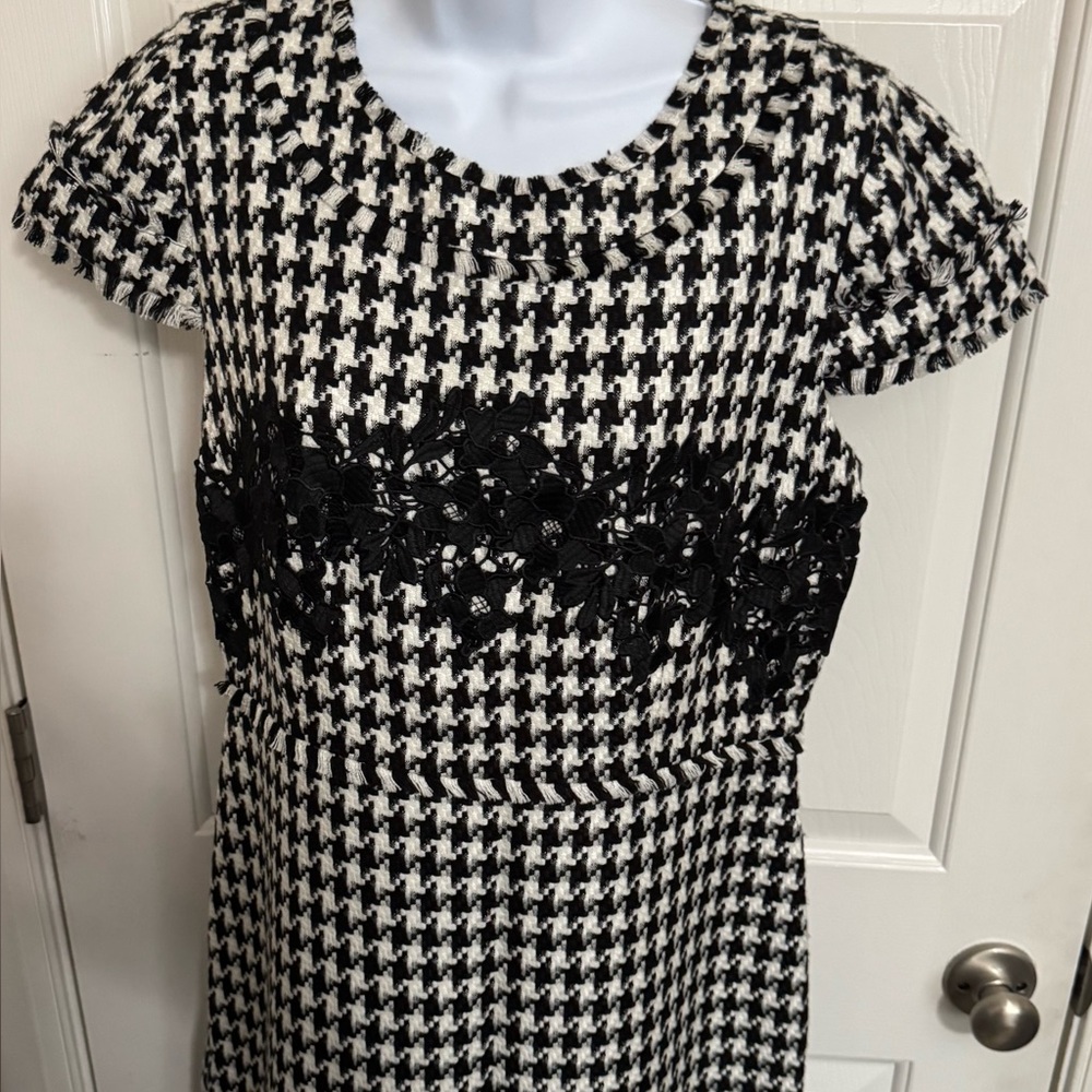 Karl Lagerfeld Black and White A-Line Houndstooth Dress short sleeve